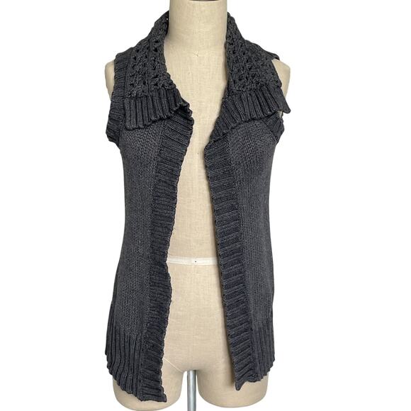 Gap Gray Open Front Crochet Collared Sweater Vest - Picture 1 of 5